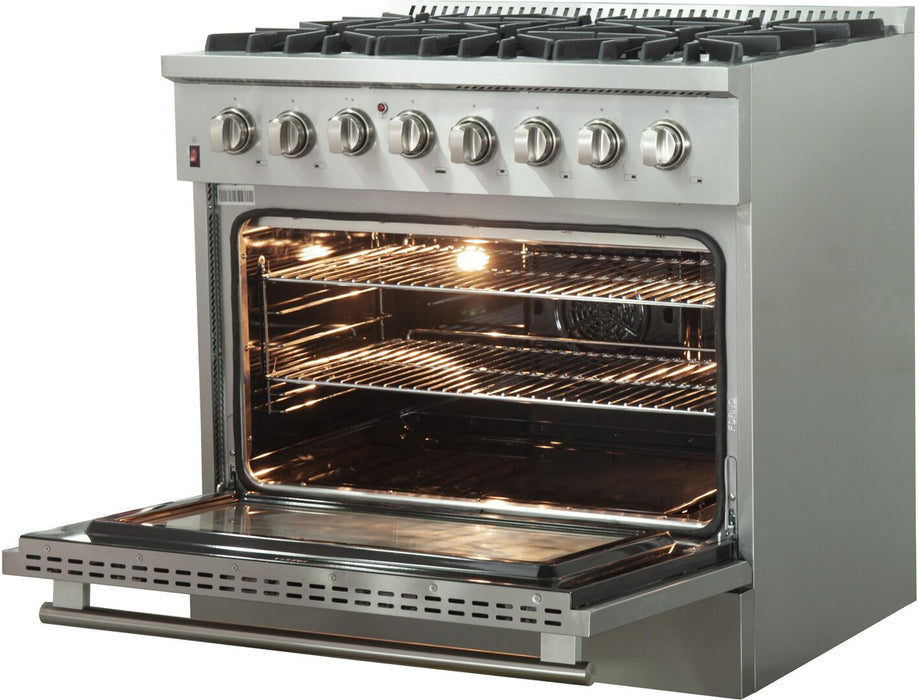 Forno Appliance Package - 36 Inch Dual Fuel Range, 60 Inch Refrigerator, Microwave Drawer, Dishwasher, AP-FFSGS6156-36-7