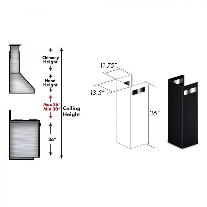 ZLINE 1-36 in. Chimney Extension for 9 ft. to 10 ft. Ceilings (1PCEXT-BS655N)