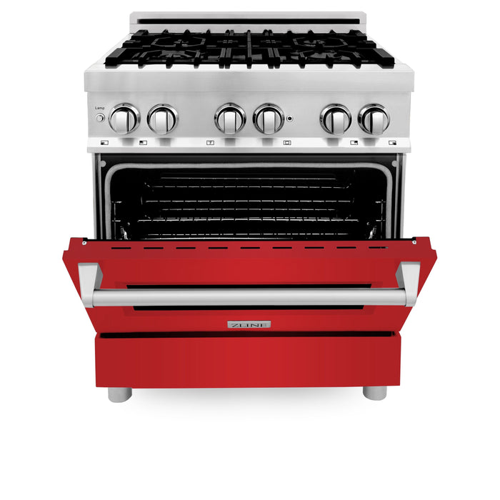 ZLINE 30" Dual Fuel Range in Stainless Steel with Red Matte Door, RA-RM-30