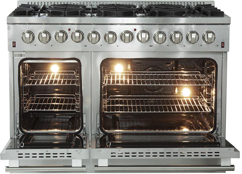 Forno Appliance Package - 48" Gas Burner, Electric Oven Range, Wall Mount Range Hood, AP-FFSGS6156-48-19