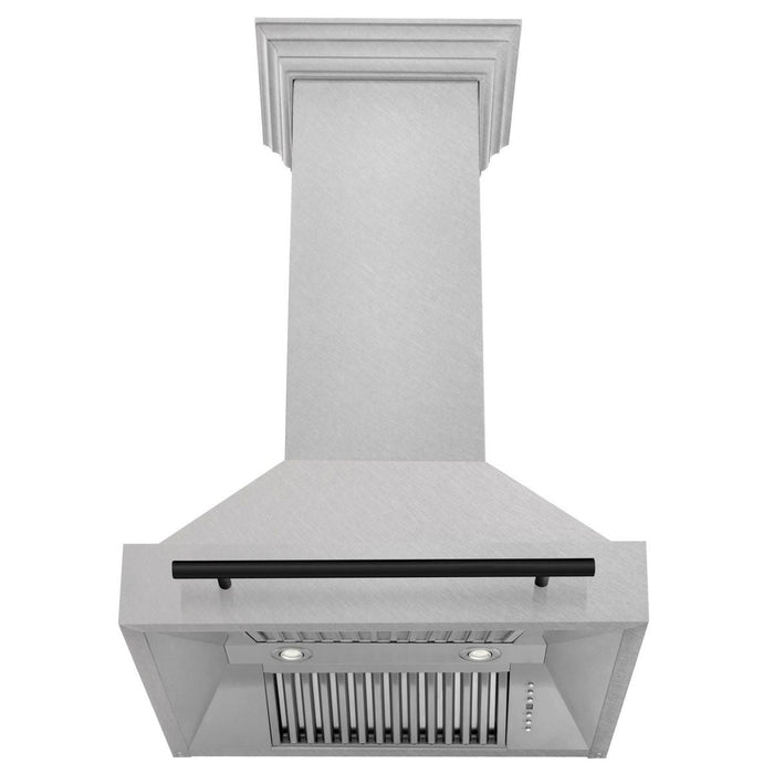 ZLINE 30" Autograph Edition Wall Mount Range Hood in DuraSnow® Stainless Steel with Matte Black Handle, 8654SNZ-30-MB