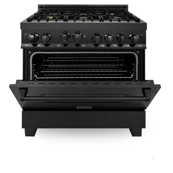 ZLINE 36" All Gas Range in Black Stainless Steel with Brass Burners, RGB-BR-36
