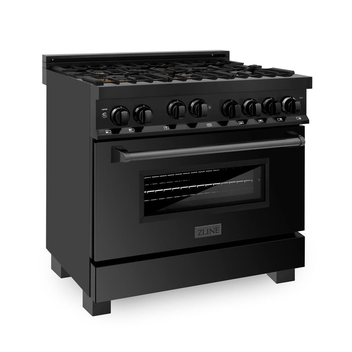 ZLINE 36" All Gas Range in Black Stainless Steel with Brass Burners, RGB-BR-36