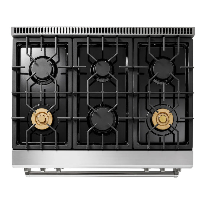 Thor Kitchen Appliance Package - 36 In. Gas Range, Range Hood, Refrigerator, Dishwasher, Wine Cooler, AP-TRG3601-W-3