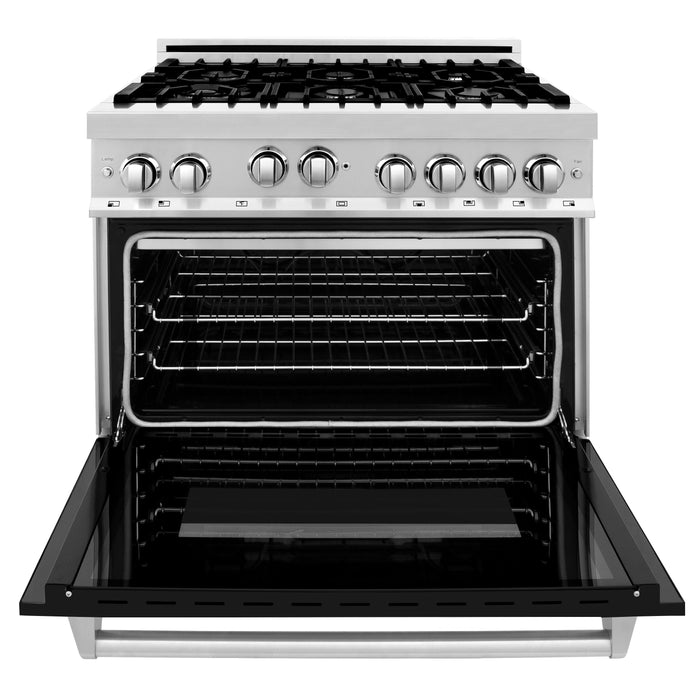 ZLINE 36" All Gas Range in Stainless Steel with Black Matte Door, RG-BLM-36