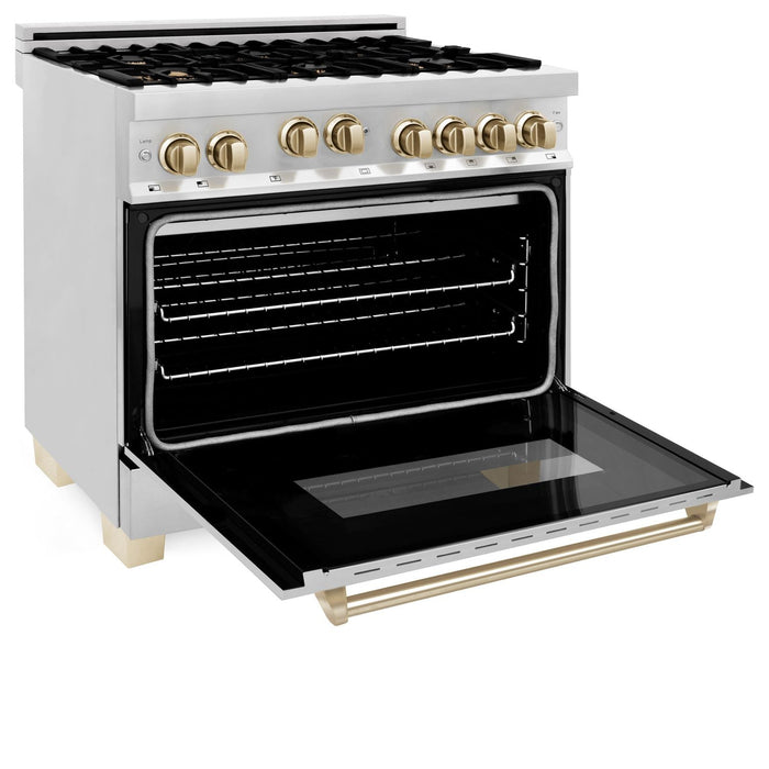 ZLINE 36" Autograph Edition All Gas Range in Stainless Steel with Gold Accents, RGZ-36-G