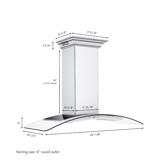 ZLINE 48" Ducted Wall Mount Range Hood in Stainless Steel & Glass with CrownSound®  Built-in Bluetooth Speakers, KN4CRN-BT-48