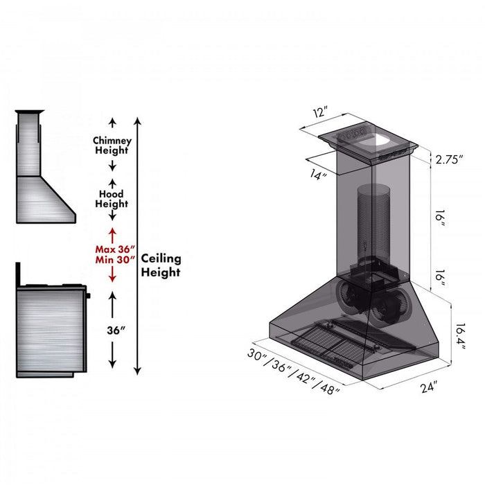 ZLINE 48" Ducted Wall Mount Range Hood in Stainless Steel with Built-in CrownSound® Bluetooth Speakers, 667CRN-BT-48