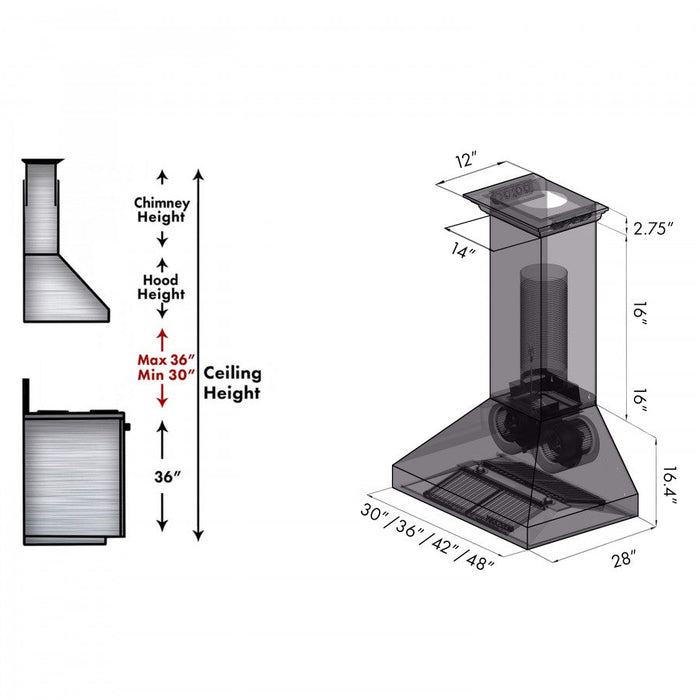 ZLINE 60" Professional Wall Mount Range Hood in Stainless Steel with Built-in CrownSound® Bluetooth Speakers, 697CRN-BT-60