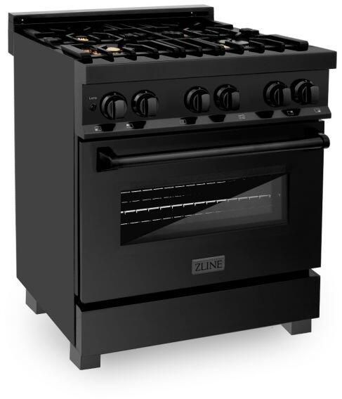 ZLINE 30" Dual Fuel Range in Black Stainless Steel with Brass Burners, RAB-BR-30