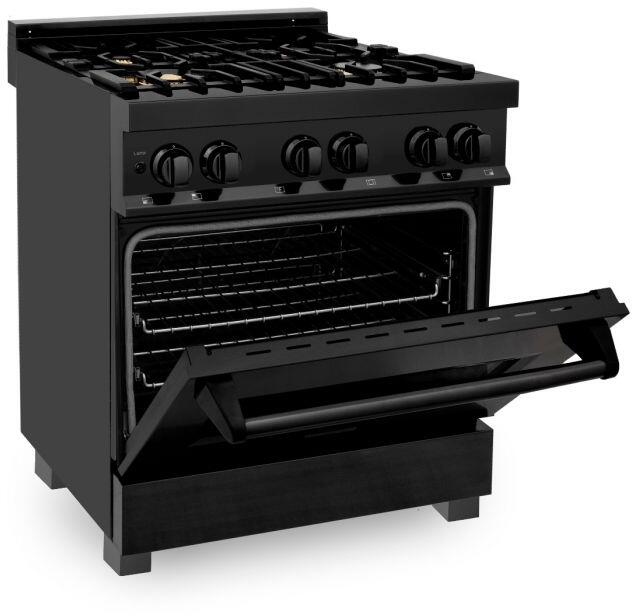 ZLINE 30" Dual Fuel Range in Black Stainless Steel with Brass Burners, RAB-BR-30