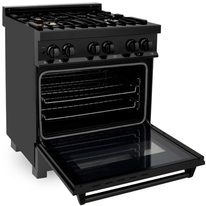 ZLINE 30" Dual Fuel Range in Black Stainless Steel with Brass Burners, RAB-BR-30