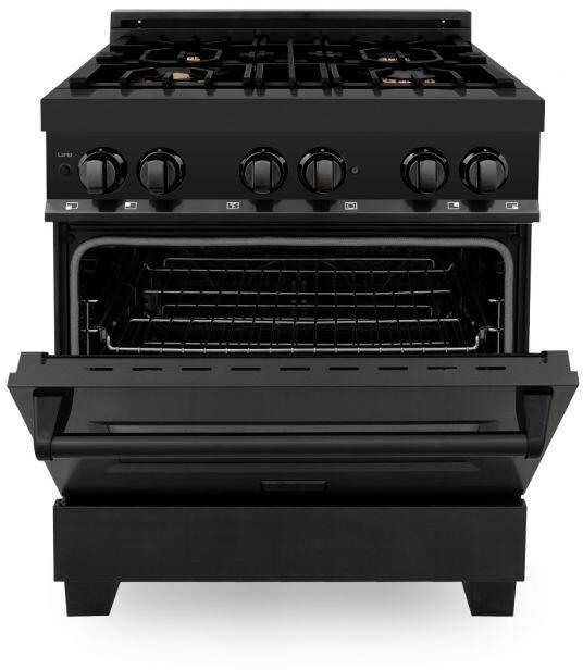 ZLINE 30" Dual Fuel Range in Black Stainless Steel with Brass Burners, RAB-BR-30