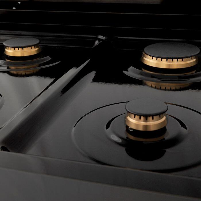 ZLINE 30" Dual Fuel Range in Black Stainless Steel with Brass Burners, RAB-BR-30