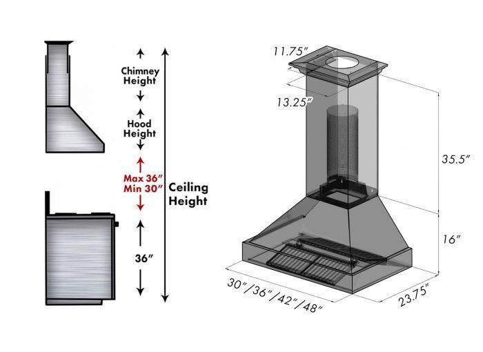 ZLINE 48" Ducted Wall Mount Range Hood in DuraSnow® Stainless Steel with Blue Gloss Shell, 8654BG-48