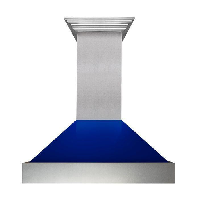 ZLINE 48" Ducted Wall Mount Range Hood in DuraSnow® Stainless Steel with Blue Gloss Shell, 8654BG-48