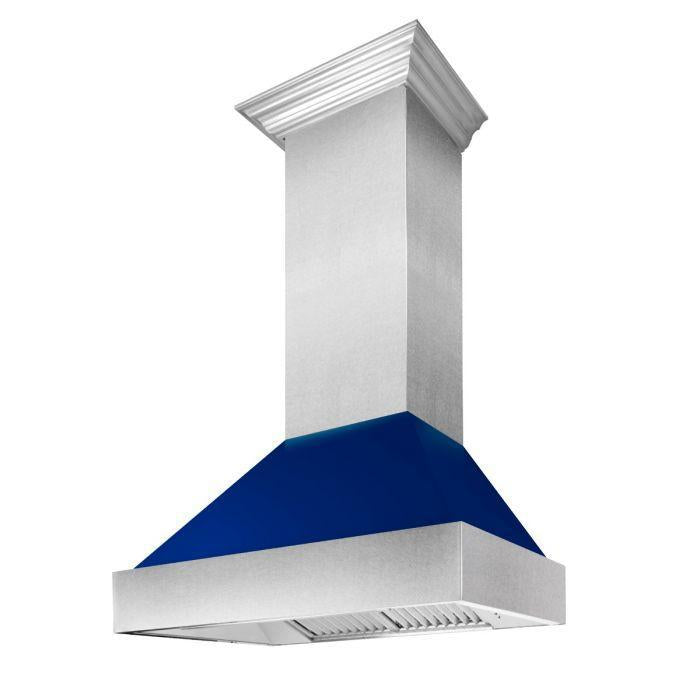 ZLINE 48" Ducted Wall Mount Range Hood in DuraSnow® Stainless Steel with Blue Gloss Shell, 8654BG-48