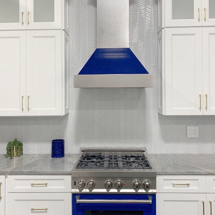 ZLINE 48" Ducted Wall Mount Range Hood in DuraSnow® Stainless Steel with Blue Gloss Shell, 8654BG-48