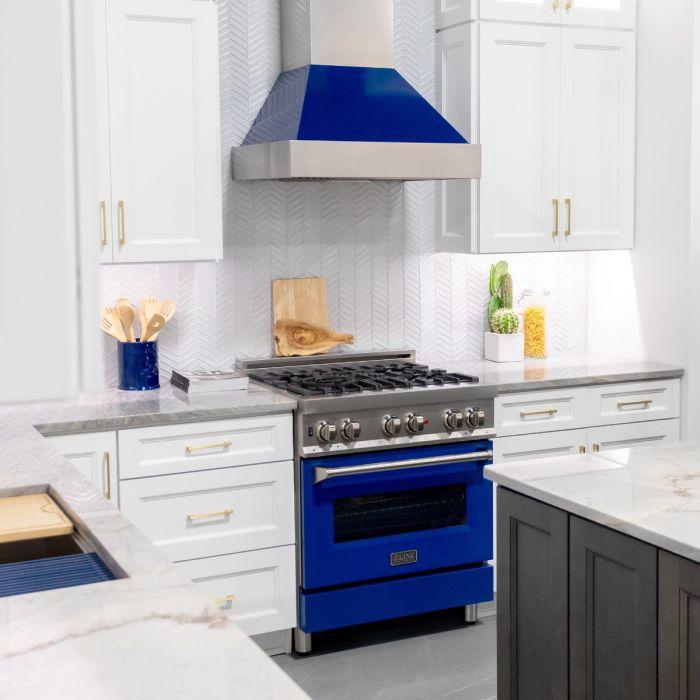 ZLINE 48" Ducted Wall Mount Range Hood in DuraSnow® Stainless Steel with Blue Gloss Shell, 8654BG-48