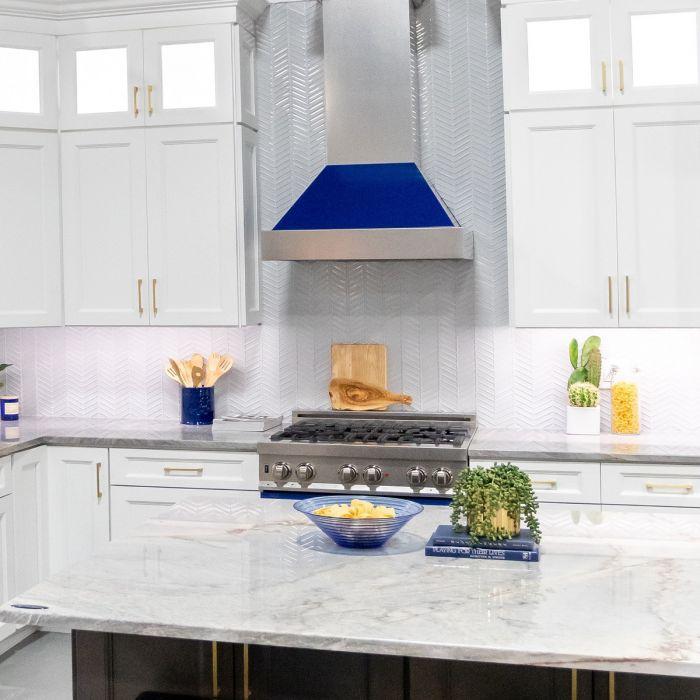 ZLINE 48" Ducted Wall Mount Range Hood in DuraSnow® Stainless Steel with Blue Gloss Shell, 8654BG-48