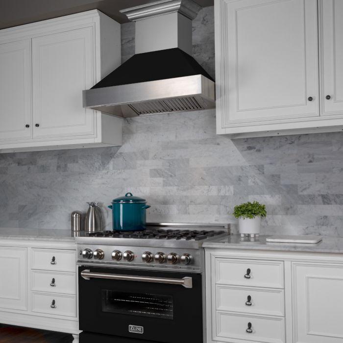 ZLINE 30" Ducted Wall Mount Range Hood in DuraSnow® Stainless Steel with Black Matte Shell, 8654BLM-30