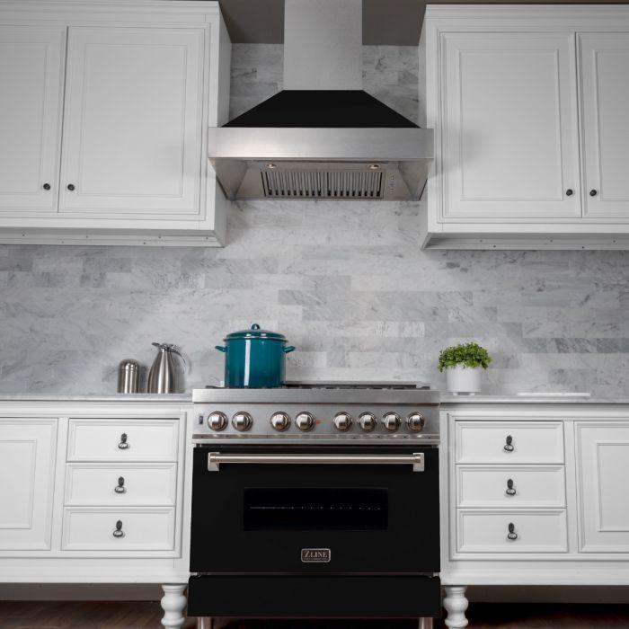 ZLINE 30" Ducted Wall Mount Range Hood in DuraSnow® Stainless Steel with Black Matte Shell, 8654BLM-30