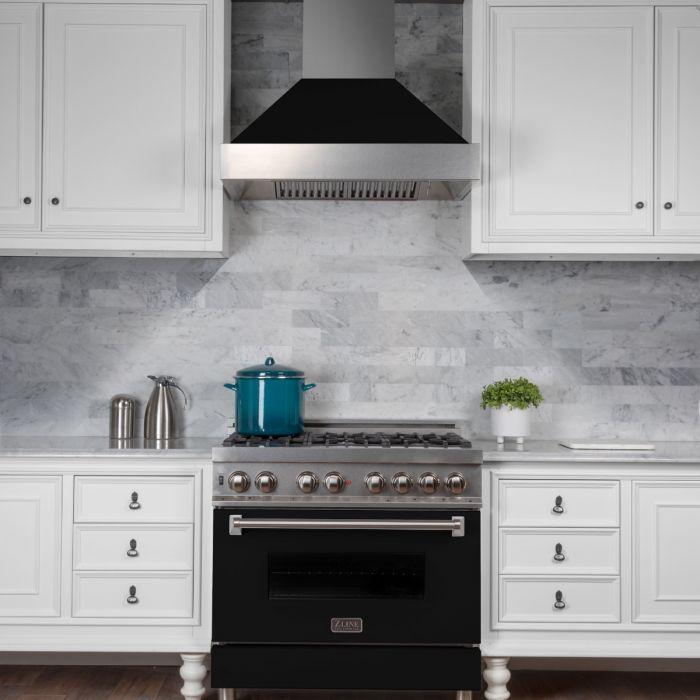 ZLINE 30" Ducted Wall Mount Range Hood in DuraSnow® Stainless Steel with Black Matte Shell, 8654BLM-30