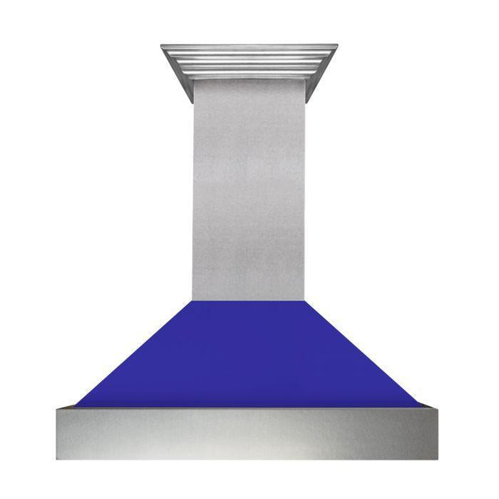 ZLINE 36" Ducted Wall Mount Range Hood in DuraSnow® Stainless Steel with Blue Matte Shell, 8654BM-36