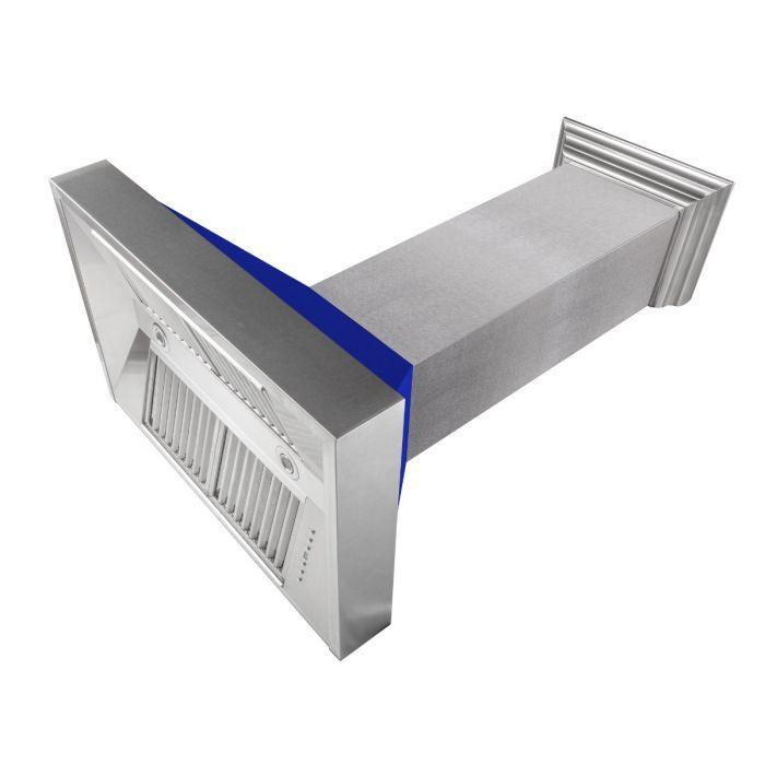 ZLINE 36" Ducted Wall Mount Range Hood in DuraSnow® Stainless Steel with Blue Matte Shell, 8654BM-36