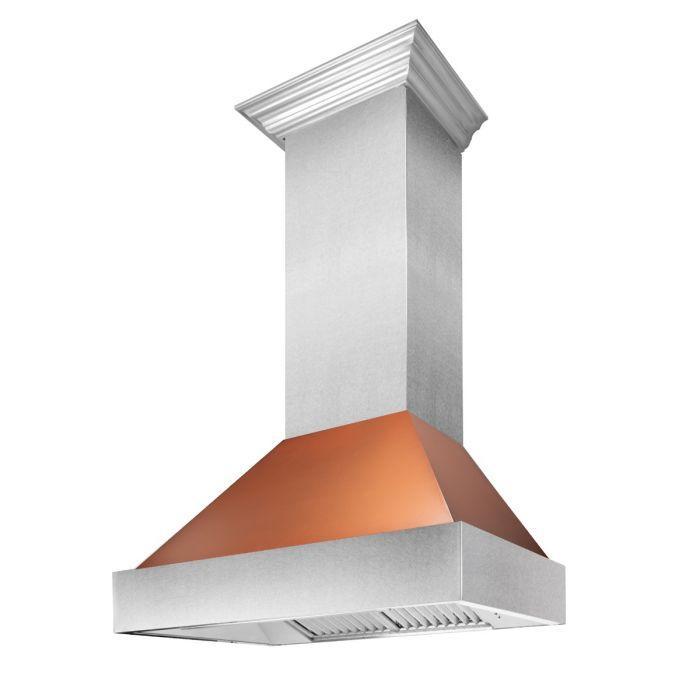 ZLINE 30" Ducted Wall Mount Range Hood in DuraSnow® Stainless Steel with Copper Shell, 8654C-30