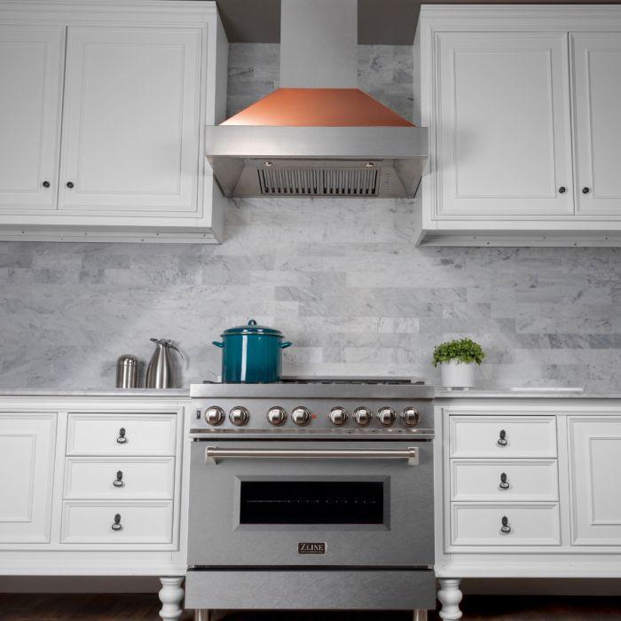 ZLINE 30" Ducted Wall Mount Range Hood in DuraSnow® Stainless Steel with Copper Shell, 8654C-30
