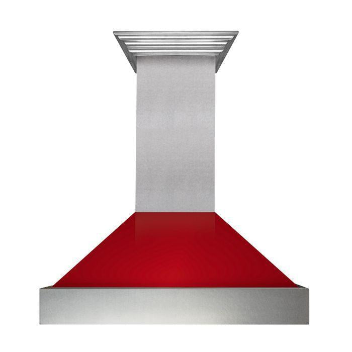 ZLINE 30" Wall Mount Range Hood in DuraSnow® Stainless Steel with Red Gloss Shell, 8654RG-30