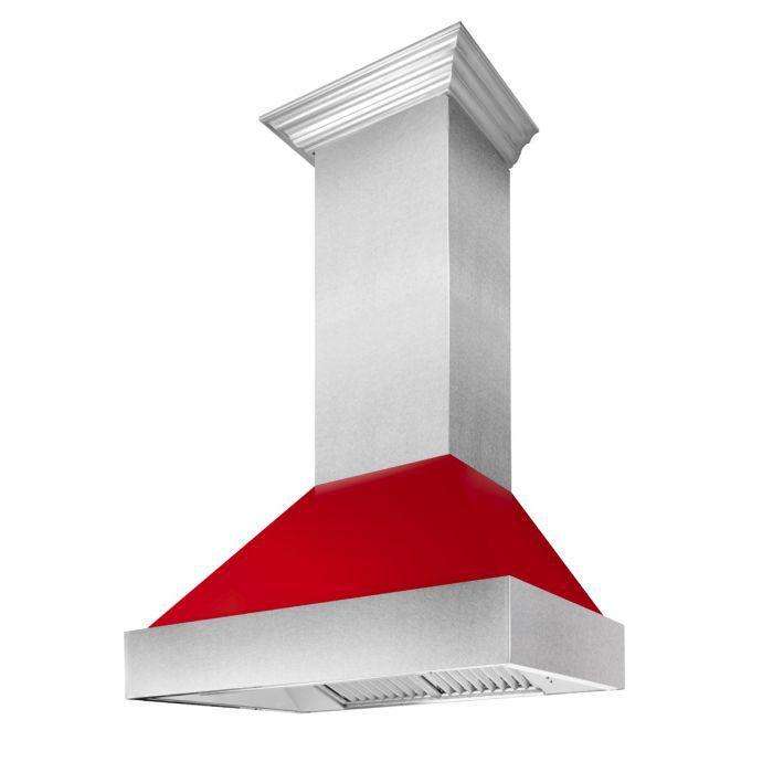 ZLINE 30" Wall Mount Range Hood in DuraSnow® Stainless Steel with Red Gloss Shell, 8654RG-30