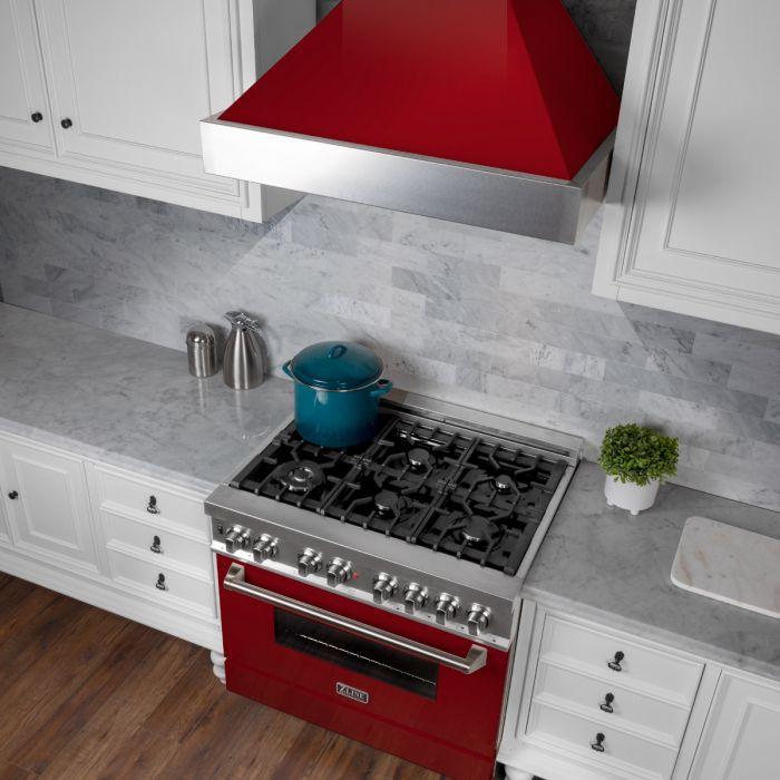 ZLINE 30" Wall Mount Range Hood in DuraSnow® Stainless Steel with Red Gloss Shell, 8654RG-30