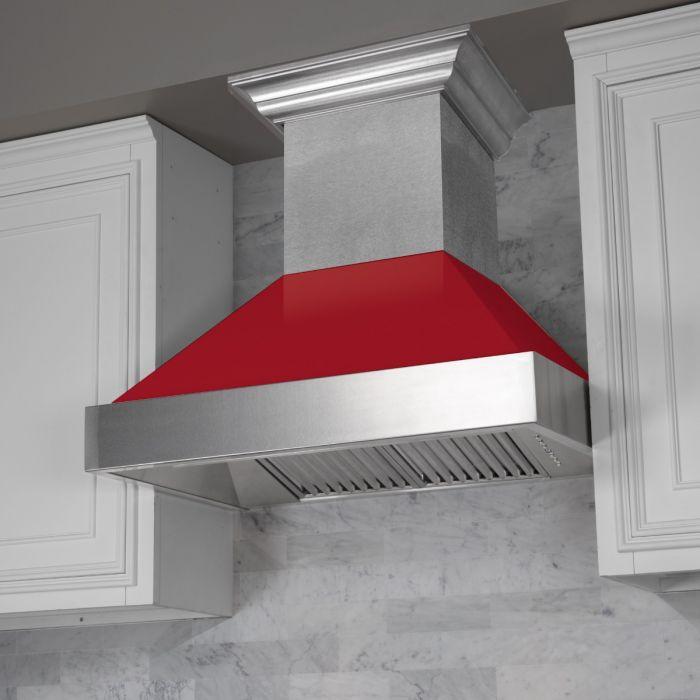 ZLINE 30" Wall Mount Range Hood in DuraSnow® Stainless Steel with Red Gloss Shell, 8654RG-30