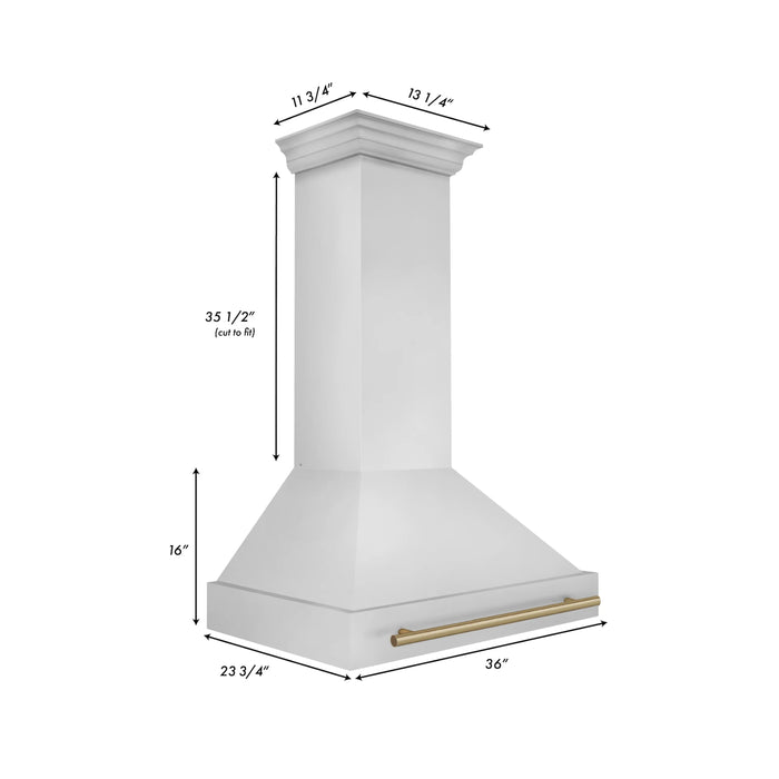 ZLINE 36" Autograph Edition Wall Mount Range Hood in Stainless Steel with Champagne Bronze Handle, 8654STZ-36-CB