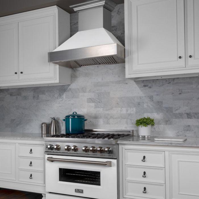 ZLINE 30" Wall Mount Range Hood in DuraSnow® Stainless Steel with White Matte Shell, 8654WM-30