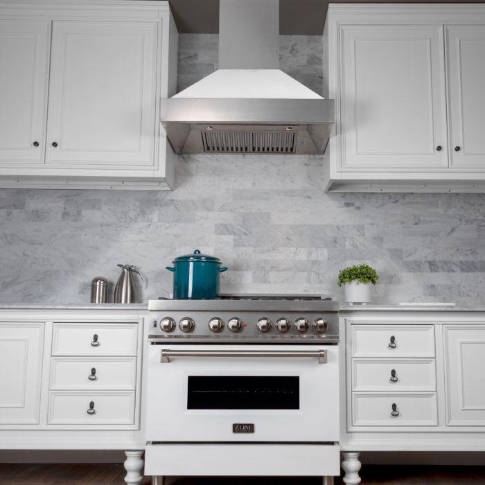 ZLINE 30" Wall Mount Range Hood in DuraSnow® Stainless Steel with White Matte Shell, 8654WM-30