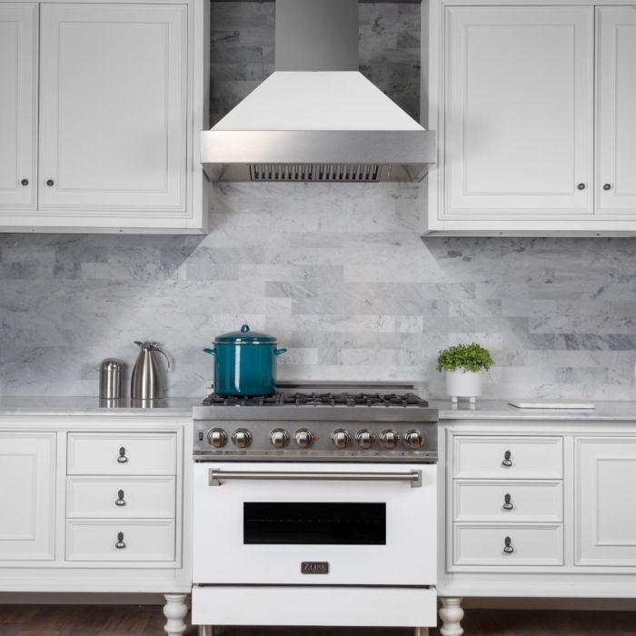 ZLINE 30" Wall Mount Range Hood in DuraSnow® Stainless Steel with White Matte Shell, 8654WM-30