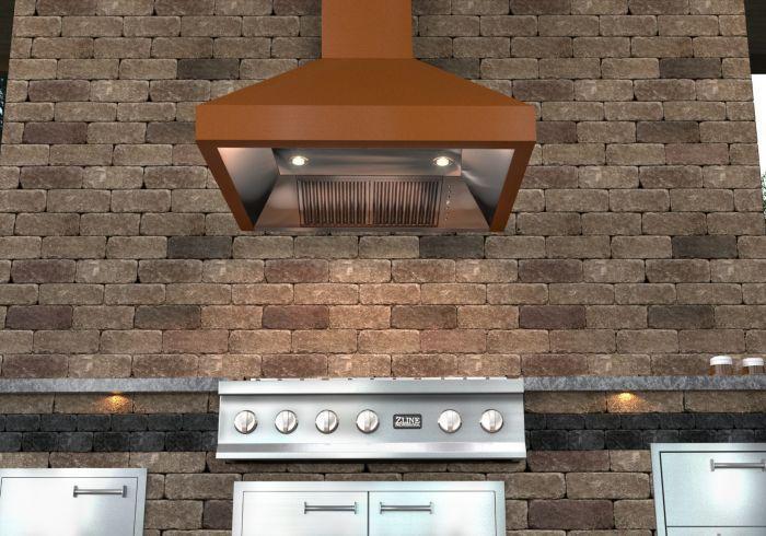 ZLINE 48" Wall Mount Range Hood in Copper with Crown Molding, 8667C-48