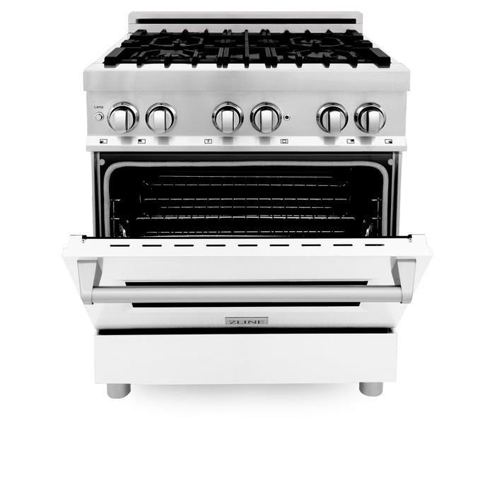 ZLINE 30"Professional Dual Fuel Range in Stainless Steel with White Matte Door, RA-WM-30