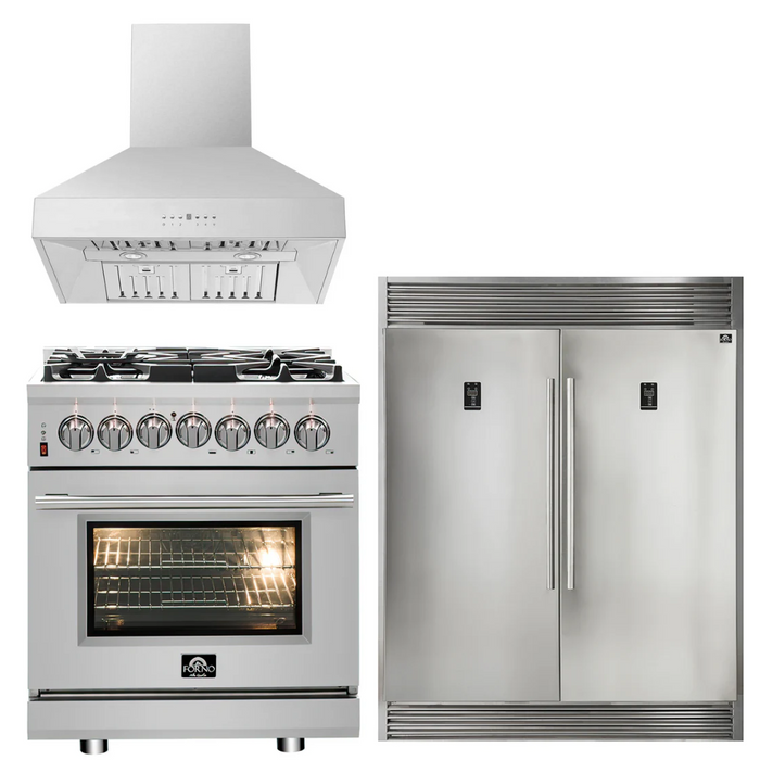 Forno Appliance Package - 30" Dual Fuel Range, 30" Range Hood, 60" Refrigerator, AP-FFSGS6125-30-W-4