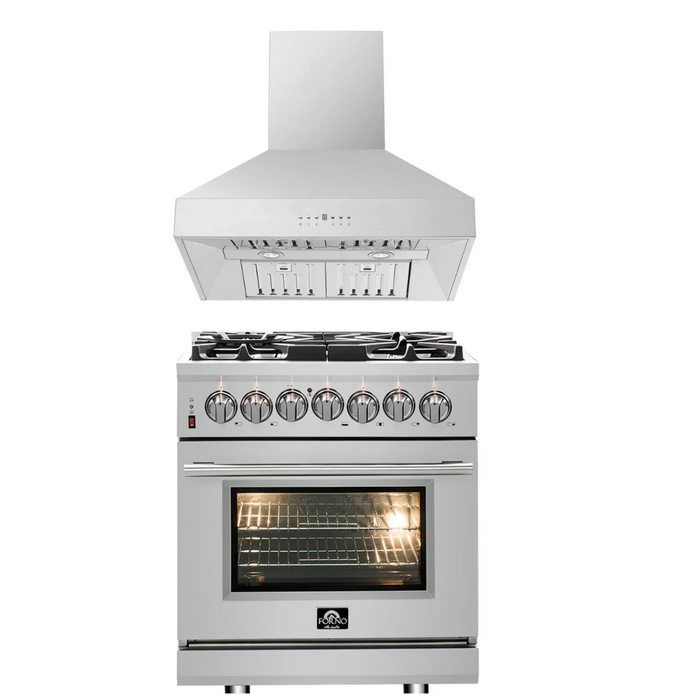 Forno Appliance Package - 30" Dual Fuel Range, 30" Range Hood, AP-FFSGS6125-30-W