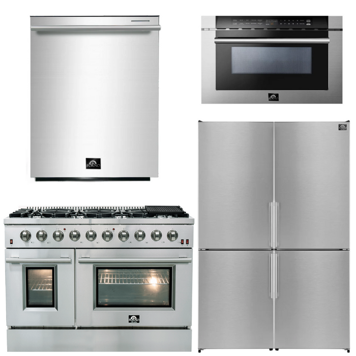 Forno Appliance Package - 48" Dual Fuel Range, Dishwasher, 48" Refrigerator, Microwave Drawer, AP-FFSGS6156-48-12