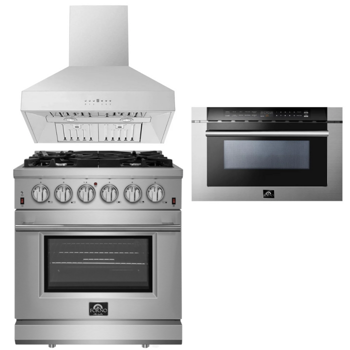 Forno Appliance Package - 30 Inch Gas Range, Wall Mount Range Hood, Microwave Drawer, AP-FFSGS6239-30-W-3