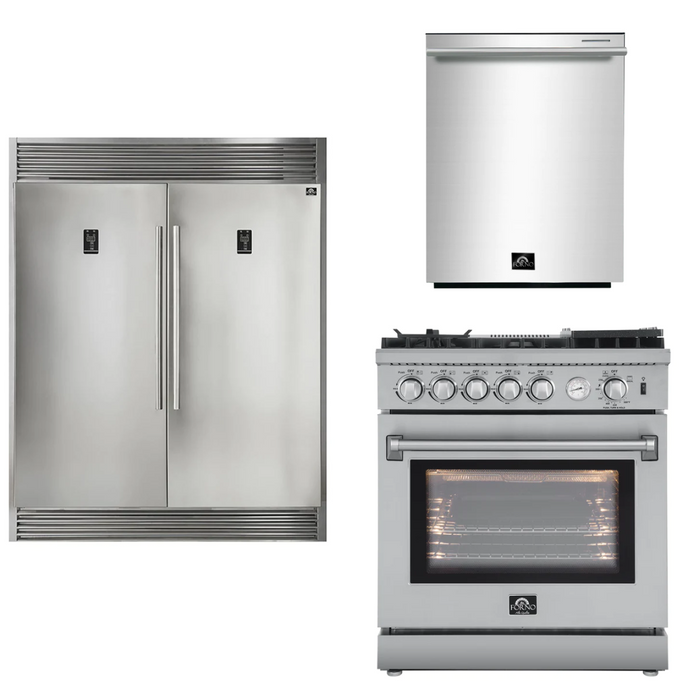 Forno Appliance Package - 30" Gas Range, Dishwasher, 60" Refrigerator, AP-FFSGS6276-30-W-5