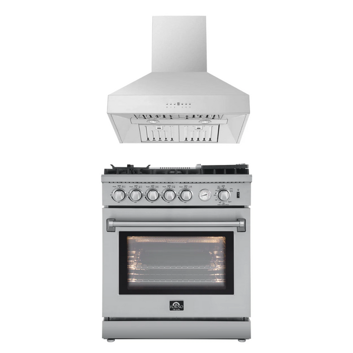 Forno Appliance Package - 30" Gas Range, 30" Range Hood, AP-FFSGS6276-30-W