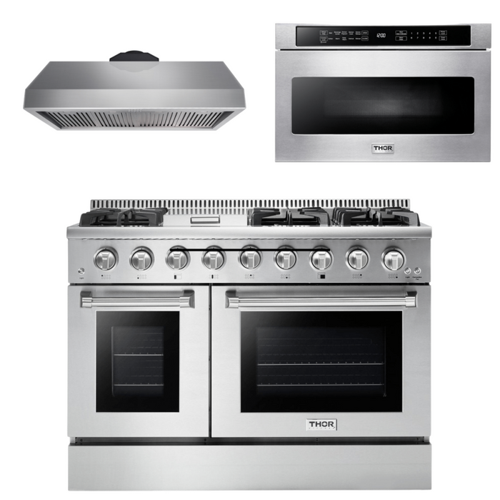 Thor Kitchen Appliance Package - 48 in. Gas Burner/Electric Oven Range, Range Hood, Microwave Drawer, AP-HRD4803U-5