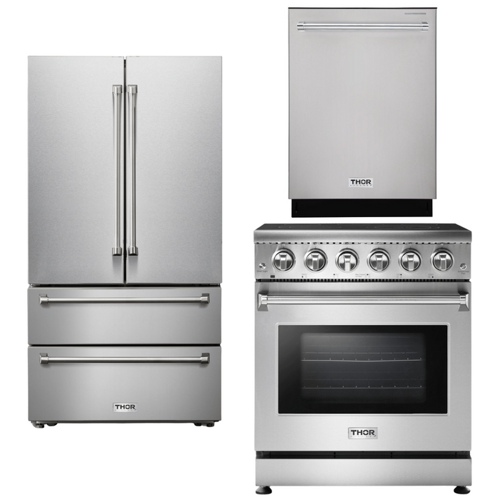 Thor Kitchen Appliance Package - 30 In. Electric Range, Counter-Depth Refrigerator, Dishwasher, AP-HRE3001-15