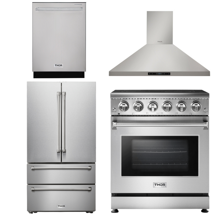 Thor Kitchen Appliance Package - Professional 30 In. Electric Range, Range Hood, Refrigerator, Dishwasher, AP-HRE3001-16